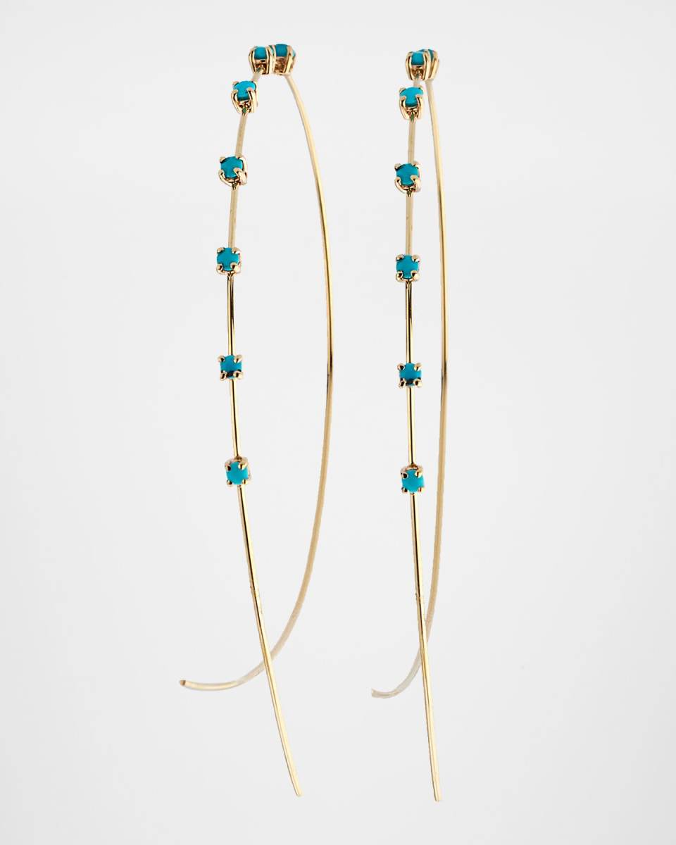 Large Multi Solo Turquoise Upside Down Hoop Earrings